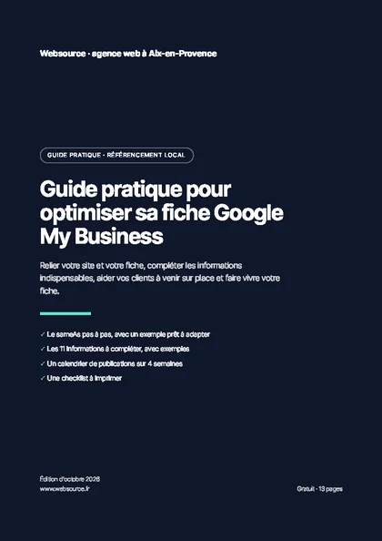 Couverture du guide gratuit Guide pratique pour optimiser sa fiche Google My Business, par Websource