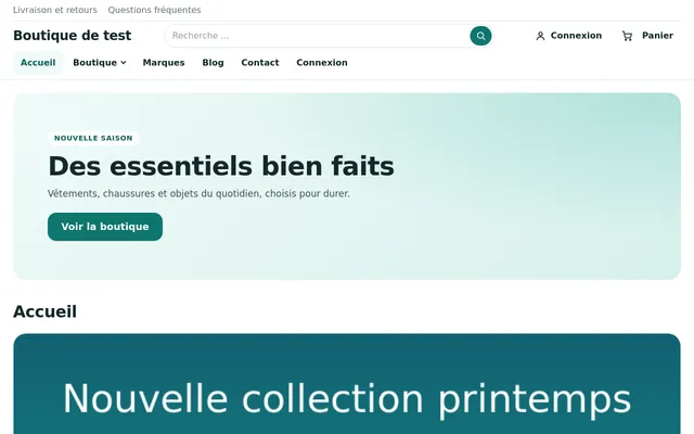 Page d'accueil du template Joomla Websource : bandeau de bienvenue au-dessus du contenu de la page