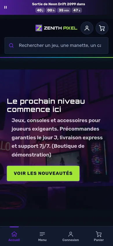 Démo Jeux vidéo du thème affichée sur téléphone