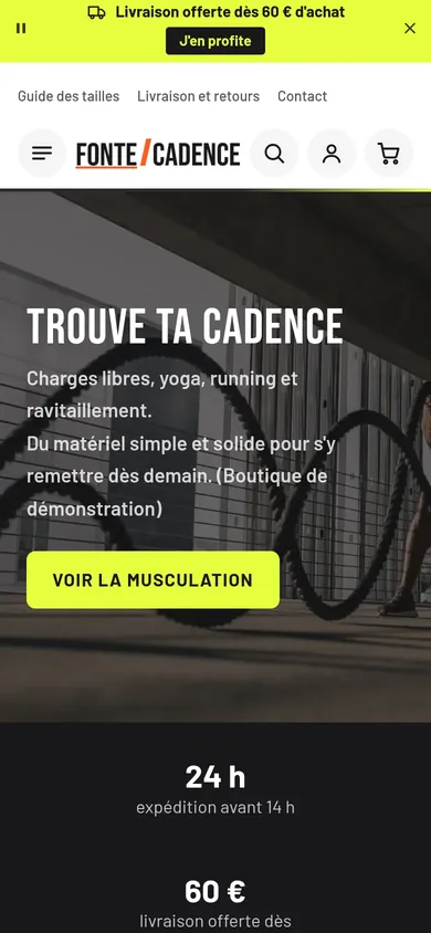 Démo Sport et fitness du thème affichée sur téléphone