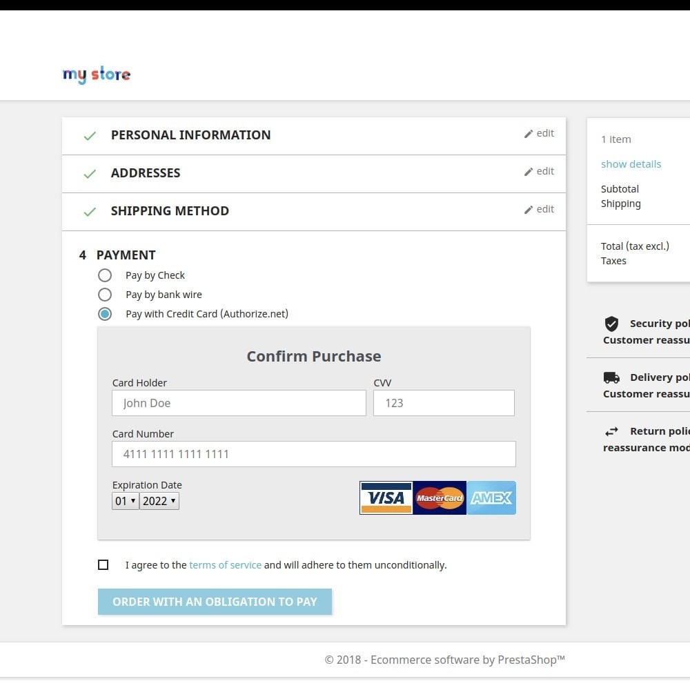 Module Authorize Payment Gateway