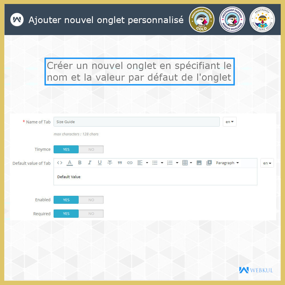 Module Page produit Additionnel Onglets personnalisés