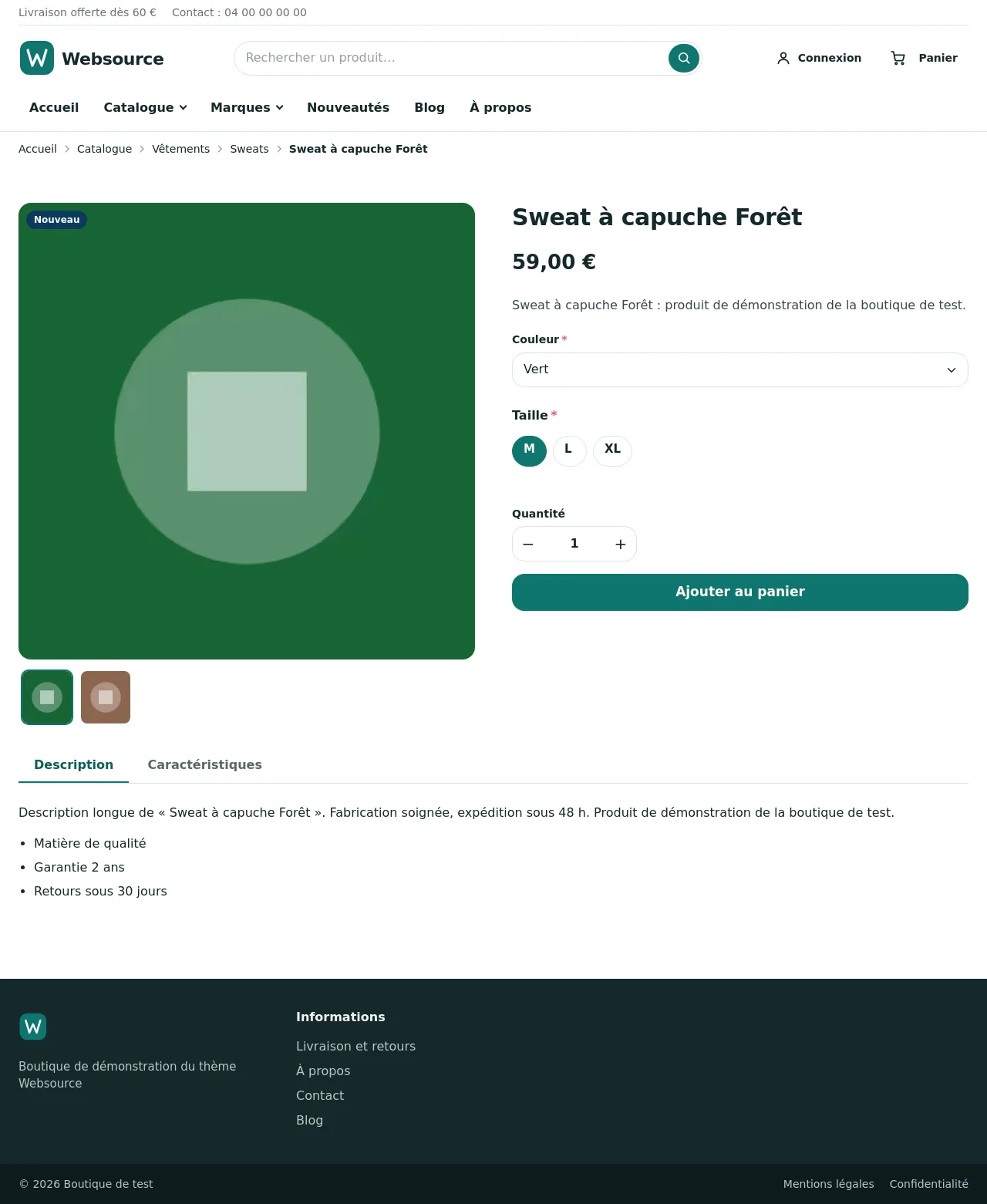 Fiche produit en disposition Classique