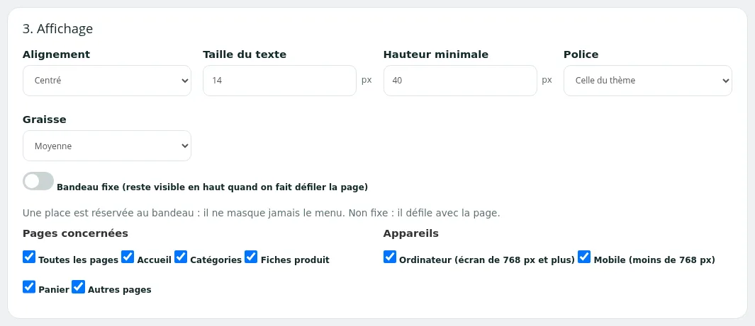 Section « 3. Affichage »