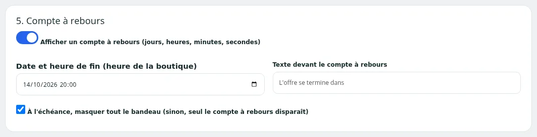 Section « 5. Compte à rebours »