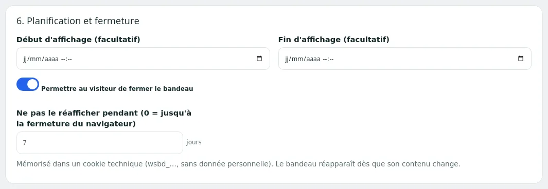 Section « 6. Planification et fermeture »