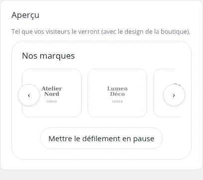 Aperçu en direct du carrousel défilant