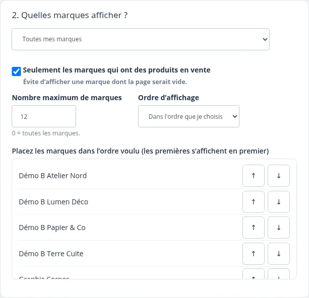 Ordre manuel des marques avec les flèches Monter et Descendre
