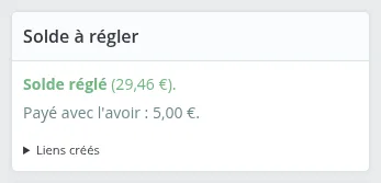 Encart après règlement : « Solde réglé »