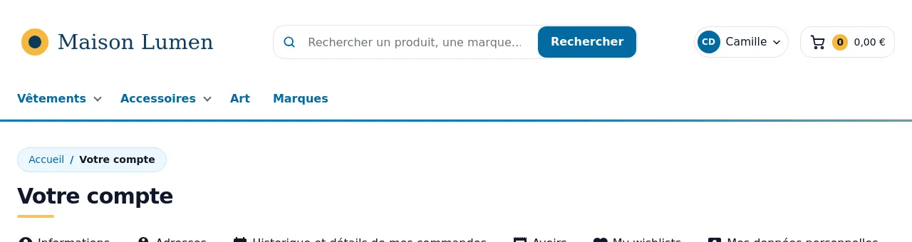 Lien « Mes avoirs (10,00 €) » dans le compte client