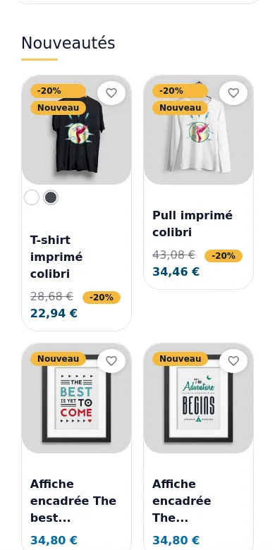 Bloc « Nouveautés » sur téléphone, en deux colonnes