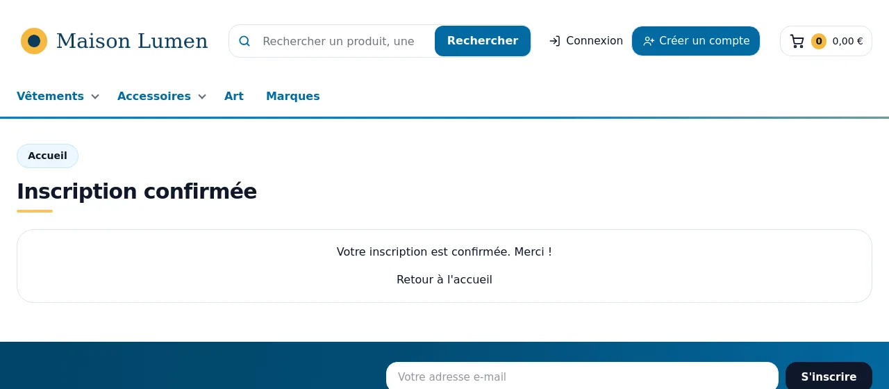 Page « Inscription confirmée »