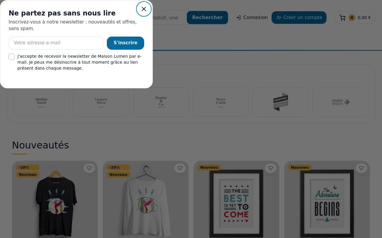 Fenêtre d'inscription ouverte sur la page d'accueil