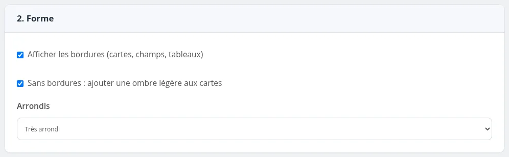 Carte « 2. Forme » : bordures, ombre et arrondis