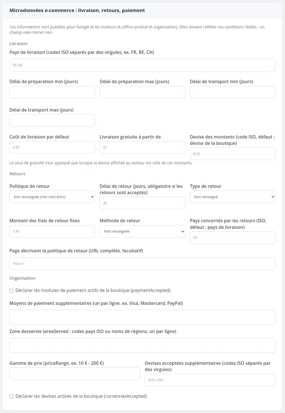 Carte « Microdonnées e-commerce » : livraison, retours et organisation