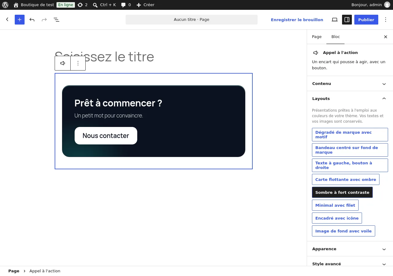 Layouts proposés pour un bloc