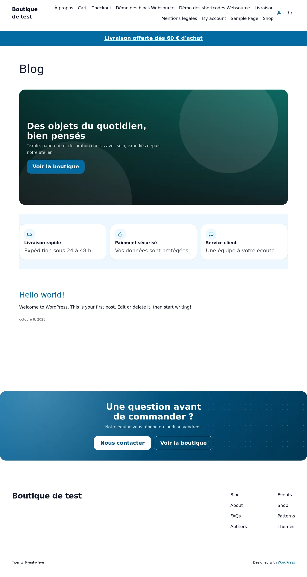 Page de démonstration des blocs sur le site