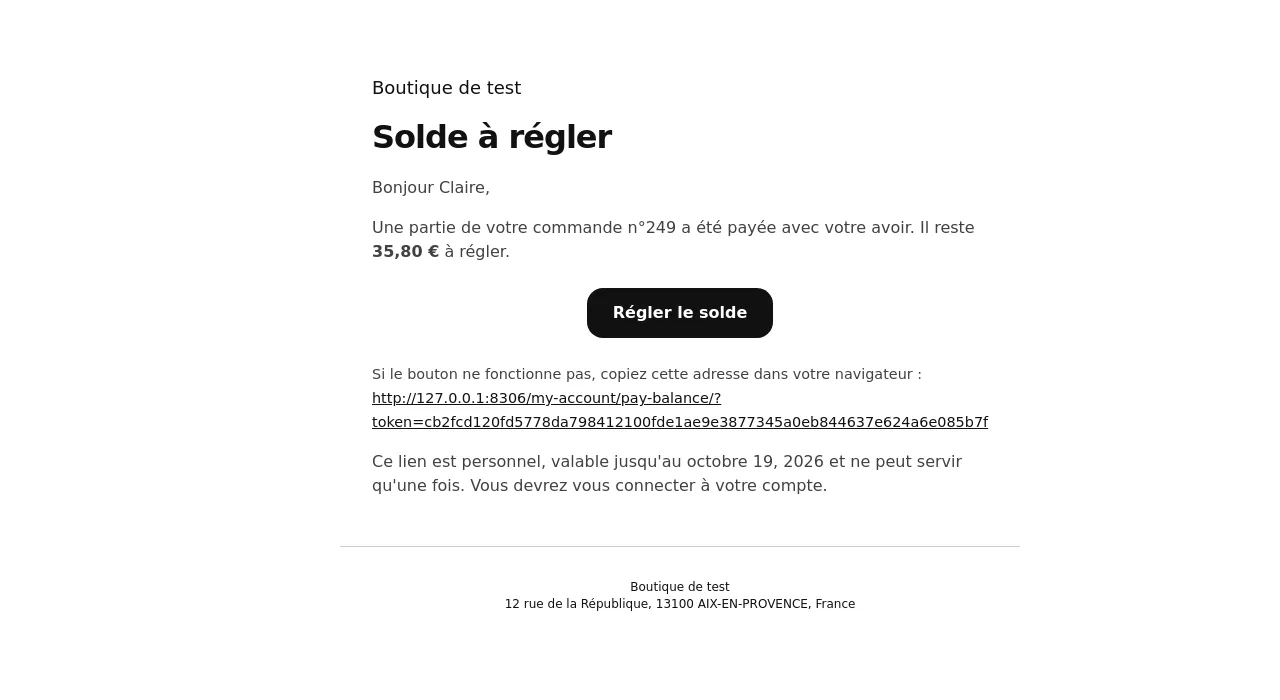 L'e-mail du lien de paiement