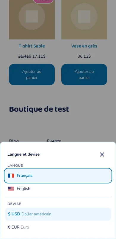 Sélecteur sur mobile