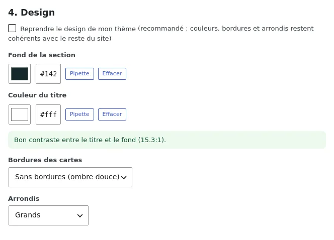 Design personnalisé avec contrôle de contraste