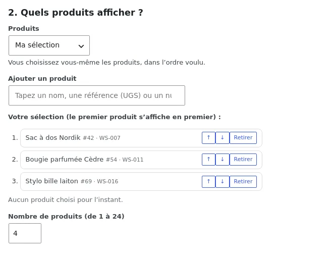 Choix de la source et sélection manuelle