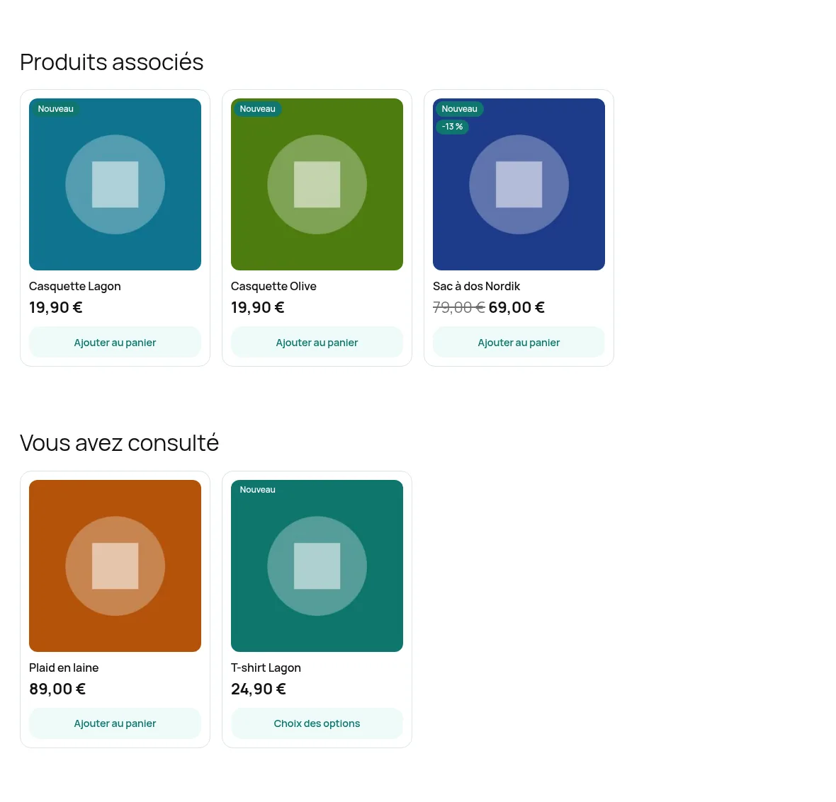 Produits associés et déjà vus sous une fiche produit