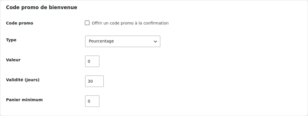 Code promo de bienvenue