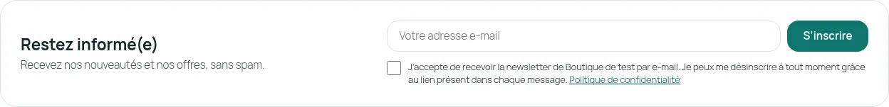 Formulaire d'inscription en bandeau, avant le pied de page
