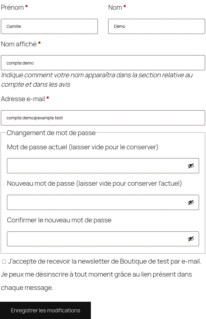 Case newsletter dans les détails du compte client