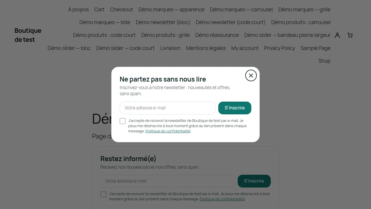 Fenêtre d'inscription ouverte sur une page