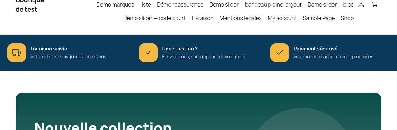 Bandeau de réassurance sous l'en-tête