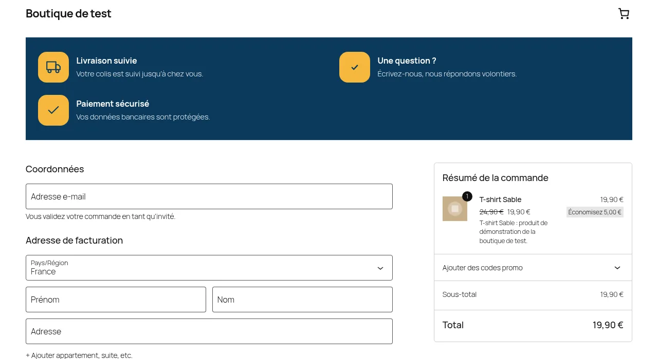 Bandeau de réassurance sur la page de commande