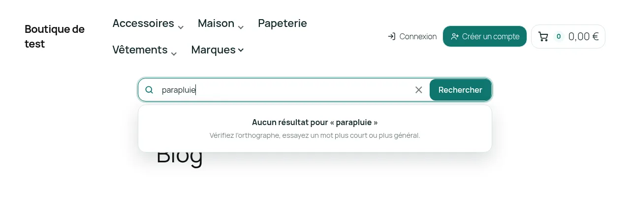 Message affiché quand la recherche ne trouve rien