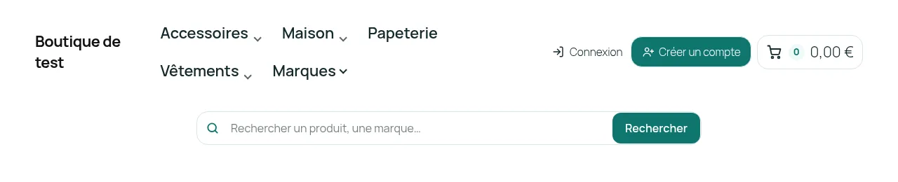 La barre de recherche dans l'en-tête de la boutique