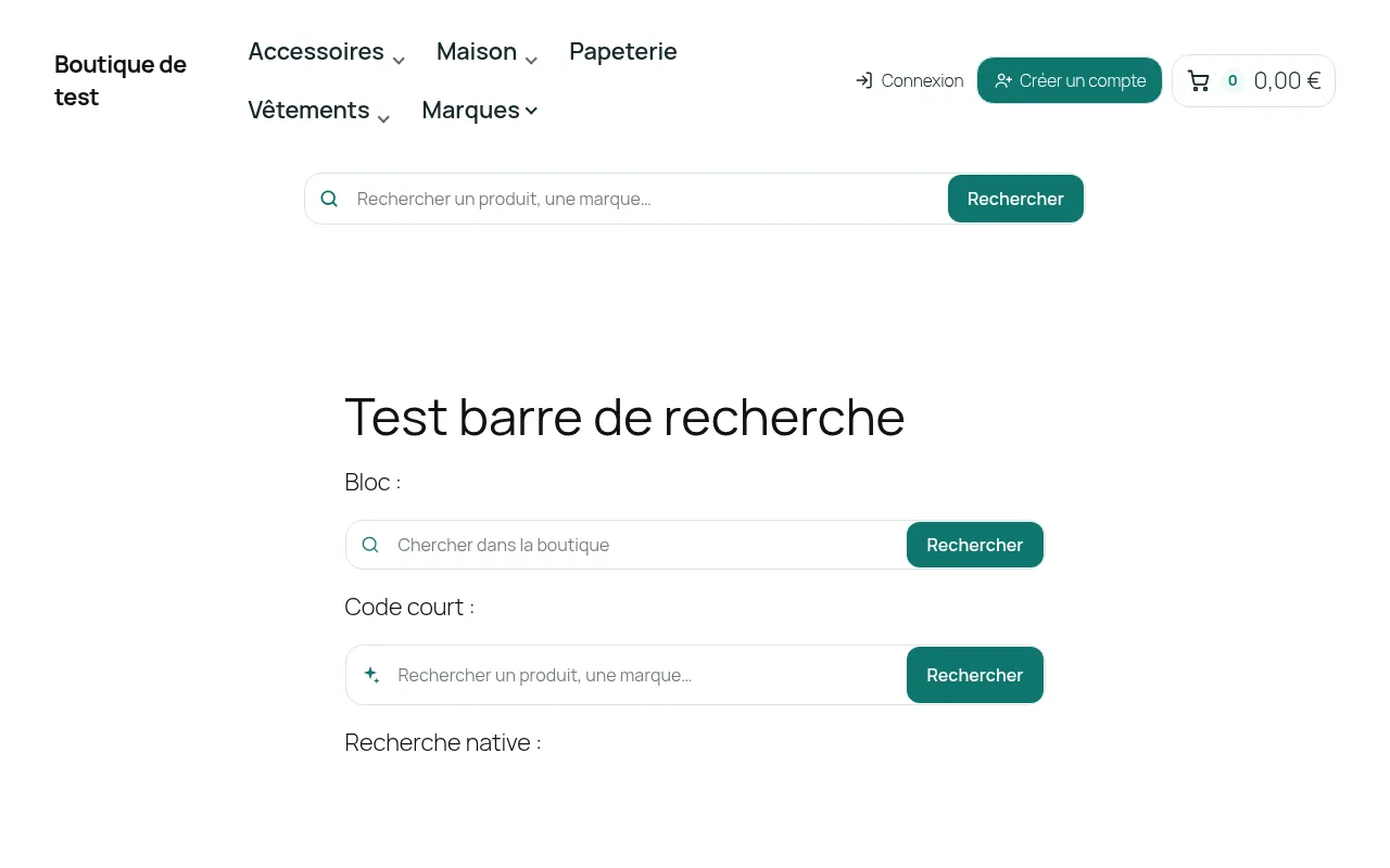 Une page avec le bloc (taille compacte) et le code court (taille grande, icône étincelles)