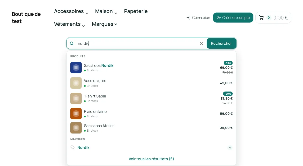 Recherche par marque : les produits de la marque, puis le groupe Marques