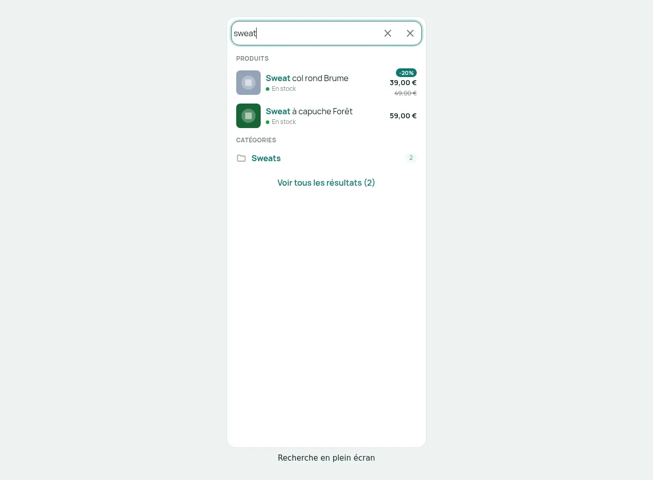 Recherche en plein écran sur téléphone