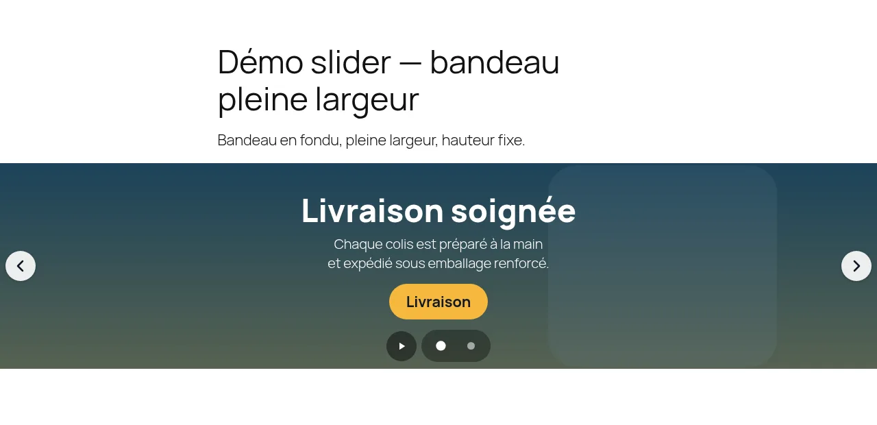 Bandeau en pleine largeur, effet fondu et hauteur fixe