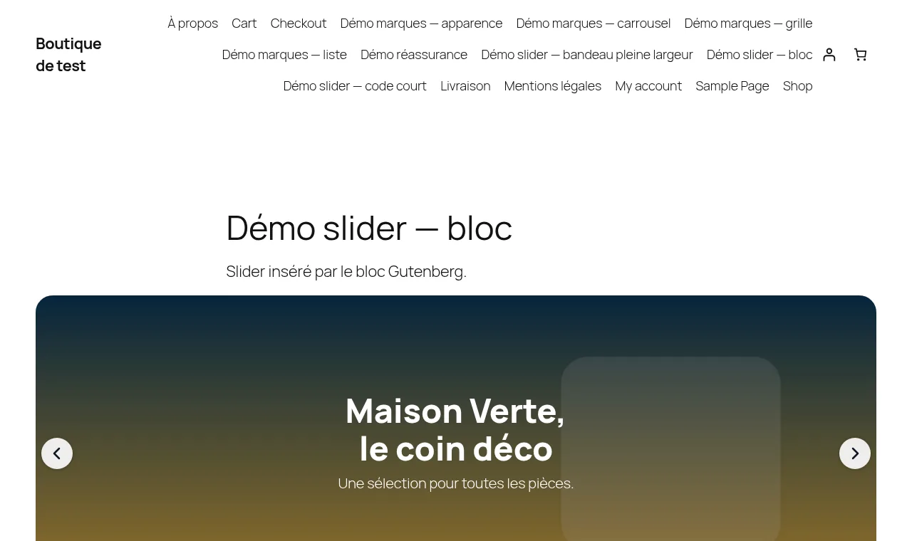 Slider inséré dans une page par le bloc, en grande largeur