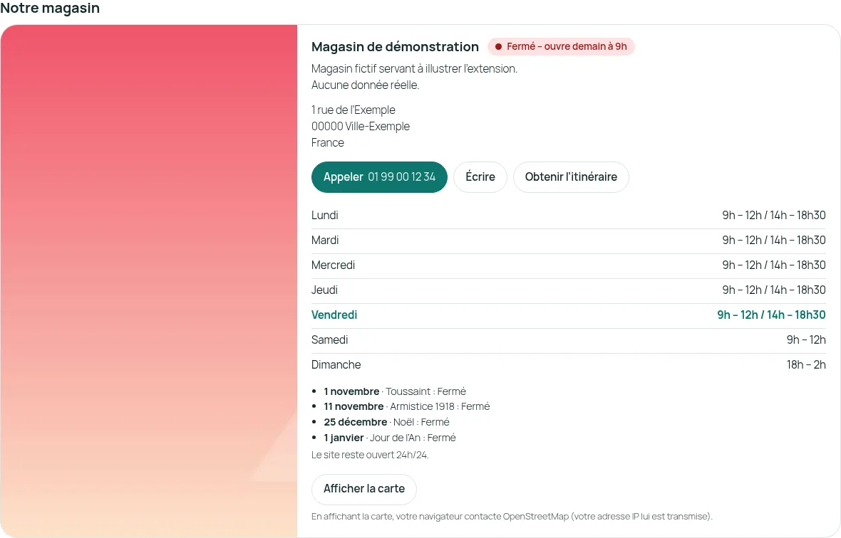 Carte du magasin sur la page de contact