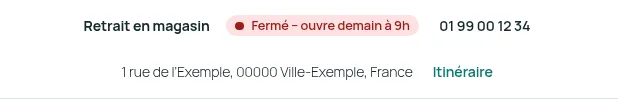 Barre « Retrait en magasin » sur une fiche produit