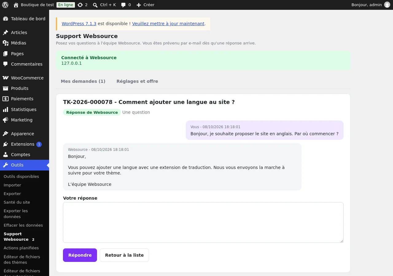 Fil de discussion d'une demande