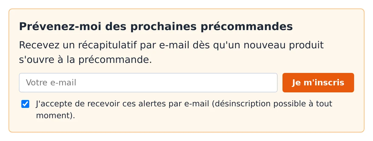Formulaire d’alerte e-mail avec case de consentement RGPD