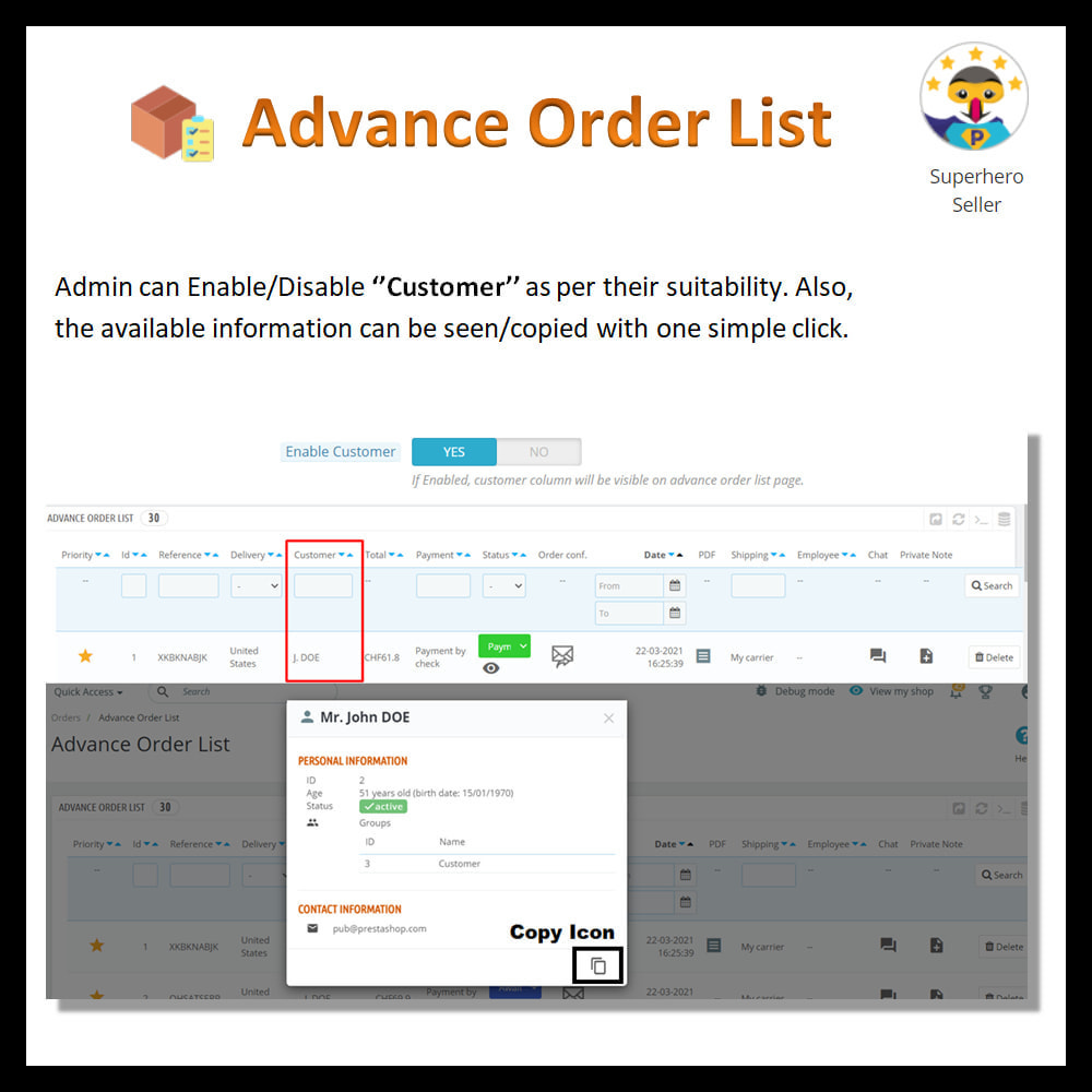 Module Advance order list-configurable/ fast view