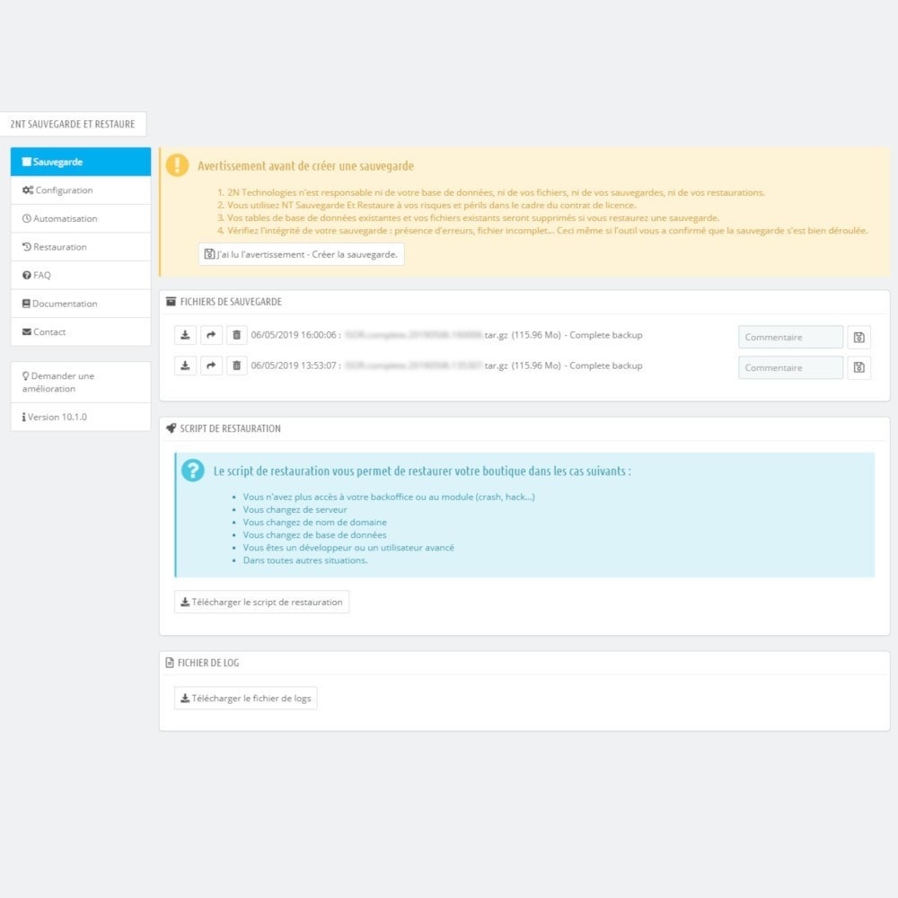 Module NT Sauvegarde et Restaure