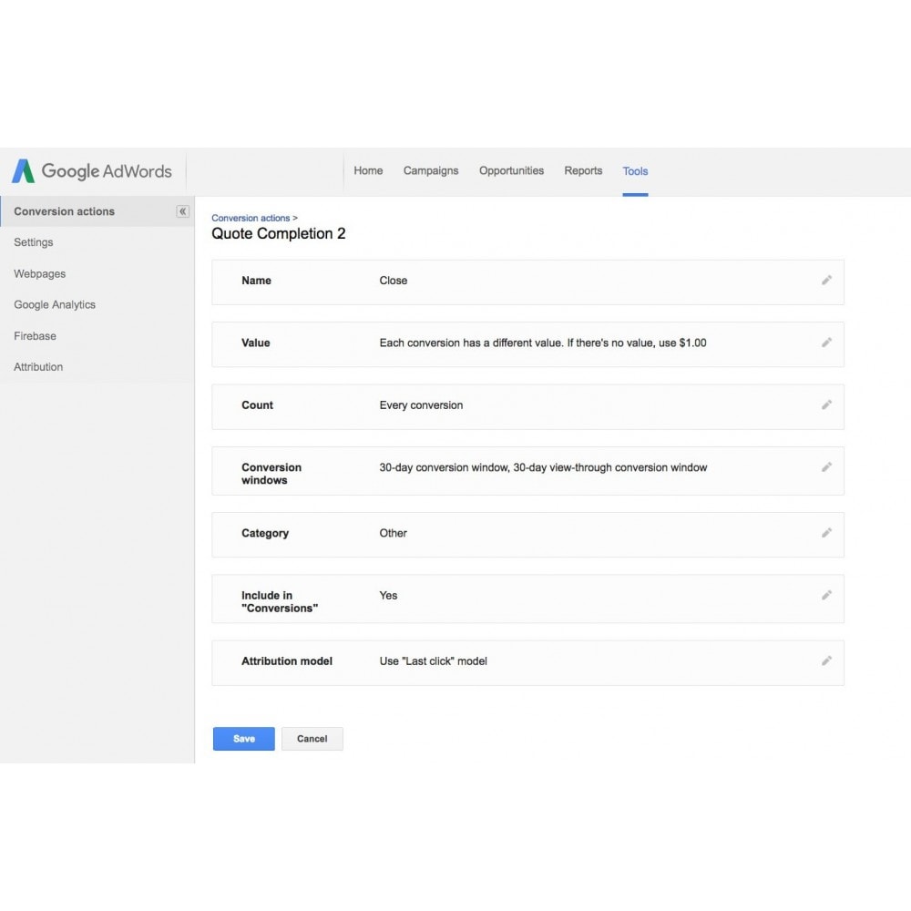 Module Google Adwords Conversion Tracking