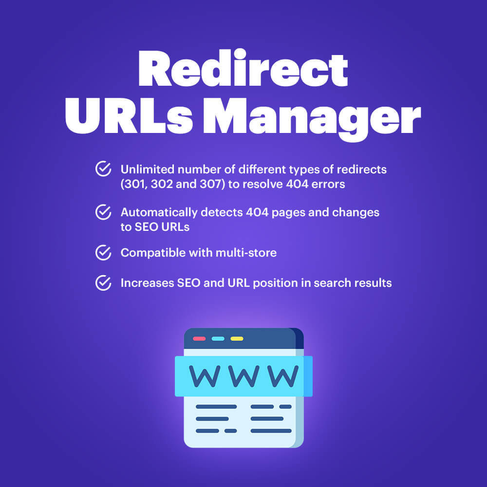 Module Redirect URLs Manager: 301, 302, 307, 404 SEO optimizer
