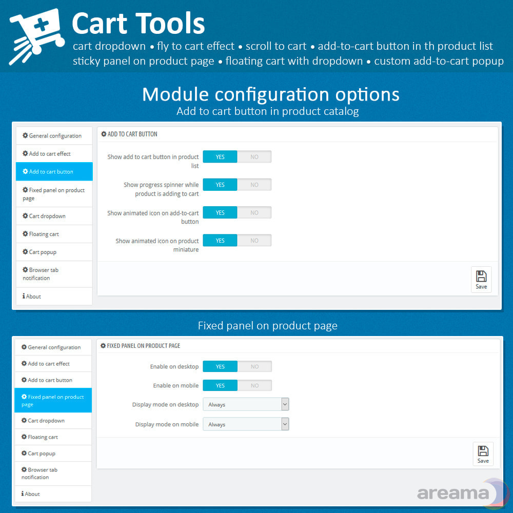 Module Cart Tools - cart dropdown, fly to cart, cart popup...