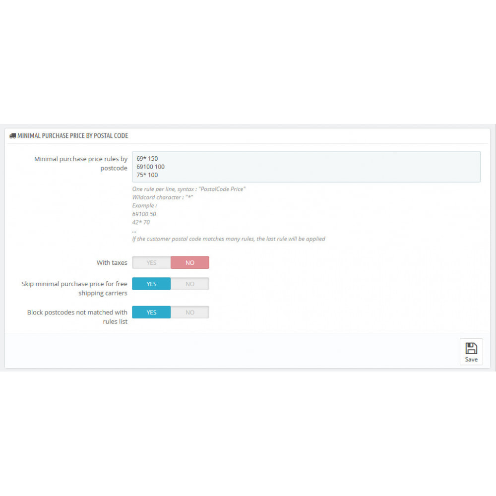 Module Montant total minimum de commande par code postal