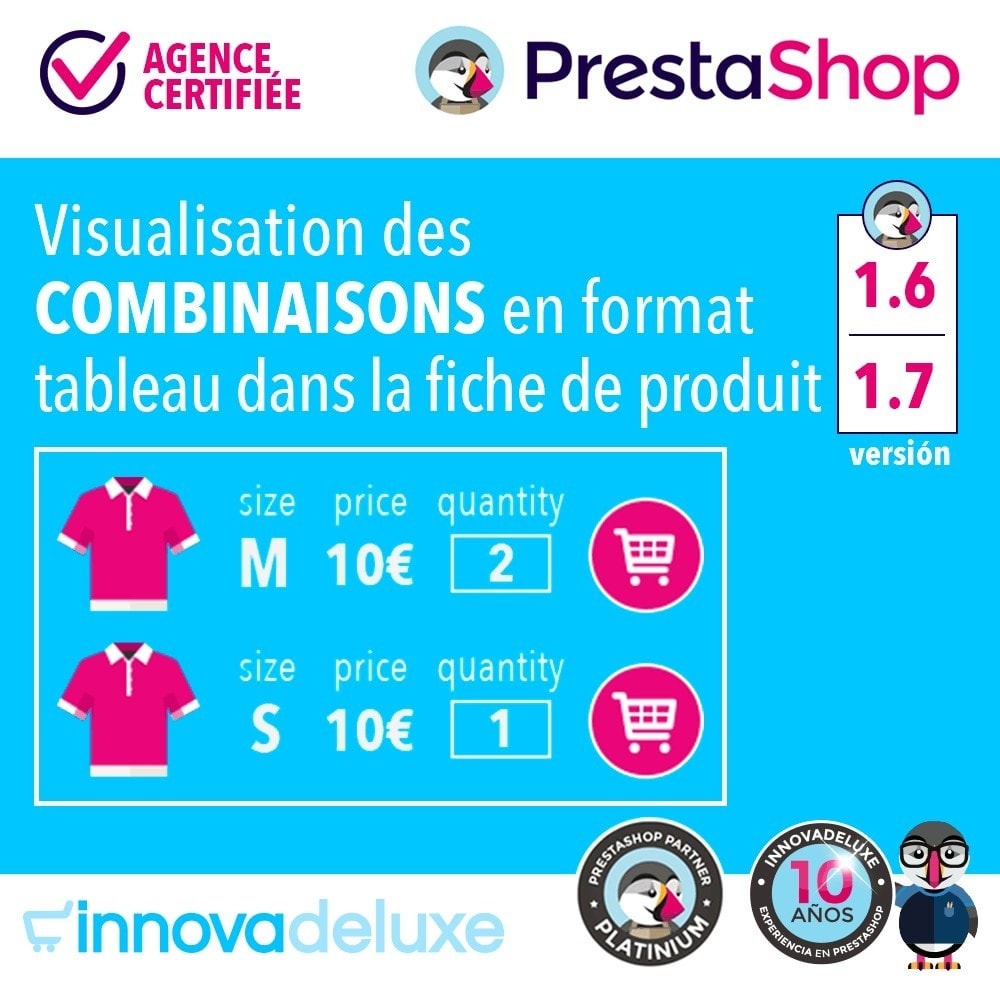 Module Fiche de produit avec tableau de combinaisons